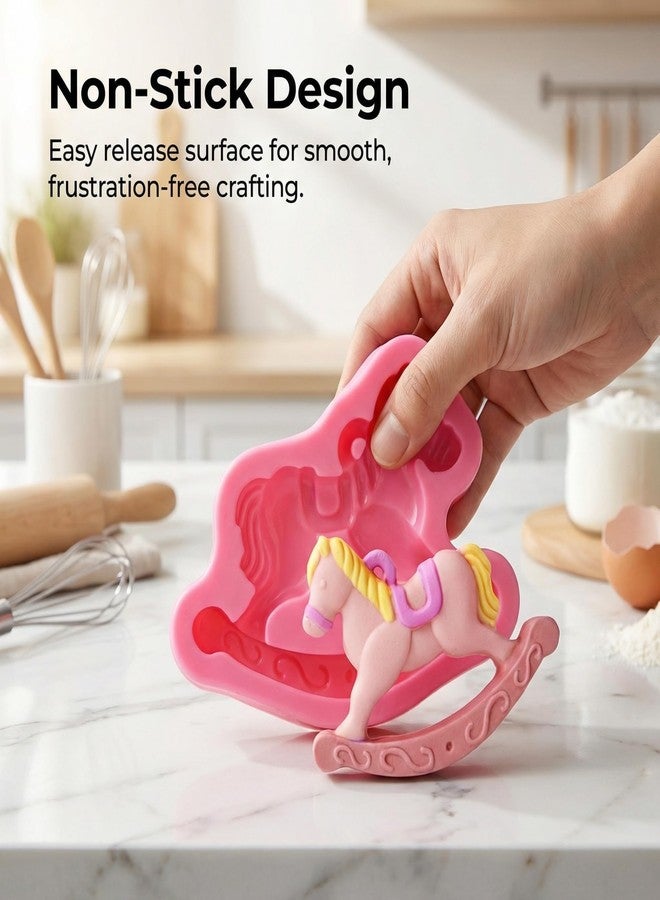 YAFIYGI Rocking Horse Cake Topper Silicone Fondant Mold Pink Ride On Horse Cutter Resin Mould for Decorating DIY Candy Chocolate Sugar Craft Soap Plaster Clay Baking Tools - Image 2