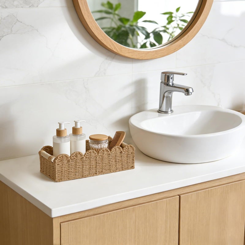 Dahey 2 Pcs Toilet Paper Storage Basket for Bathroom Woven Paper Rope Scalloped Edge Toilet Tank Basket with Handles for Organizing Over Toilet Storage Shelf Countertop Living Room Bedroom Home Decor - Image 5