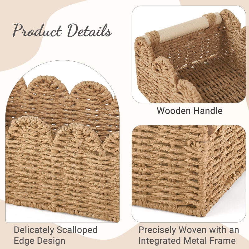 Dahey 2 Pcs Toilet Paper Storage Basket for Bathroom Woven Paper Rope Scalloped Edge Toilet Tank Basket with Handles for Organizing Over Toilet Storage Shelf Countertop Living Room Bedroom Home Decor - Image 4