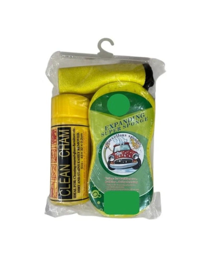 3 Piece Car Wash Cleaning Tool Set, Car Wash Detailing Kit, Microfiber Car Drying Towel/Pop-Up Car Sponge/Chamois Drying Cloth - Image 2