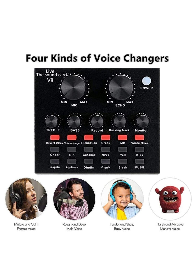 Microphone,Live Sound Card & BM800 Suspension Microphone Kit Broadcasting Recording Condenser Microphone Set Intelligent Volume Audio Mixer Sound Card for Computer PC Live Sound - Image 4