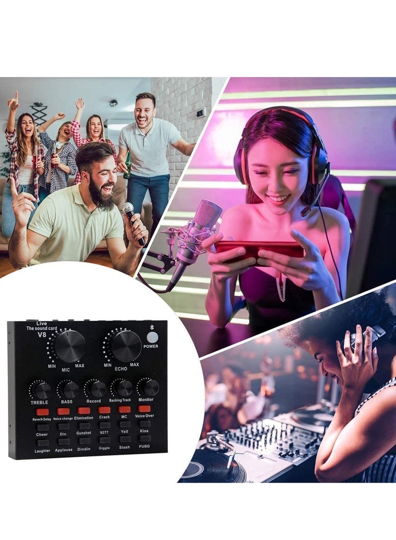 Microphone,Live Sound Card & BM800 Suspension Microphone Kit Broadcasting Recording Condenser Microphone Set Intelligent Volume Audio Mixer Sound Card for Computer PC Live Sound - Image 3