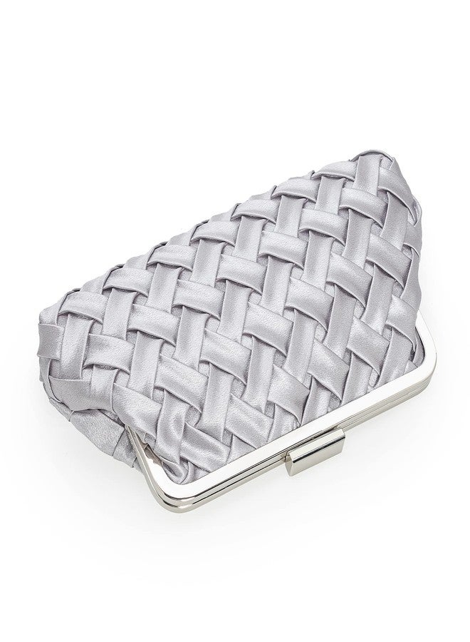 IXEBELLA Evening Bag Women Small Dressy Clutch Handbag Braided Satin Formal Purse for Wedding/Prom/Black tie Party (Silver) - Image 5