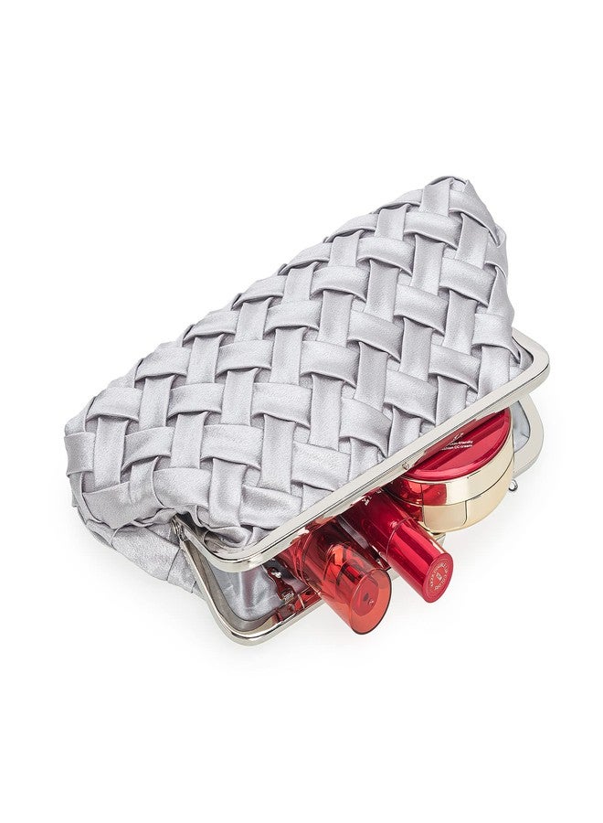 IXEBELLA Evening Bag Women Small Dressy Clutch Handbag Braided Satin Formal Purse for Wedding/Prom/Black tie Party (Silver) - Image 4