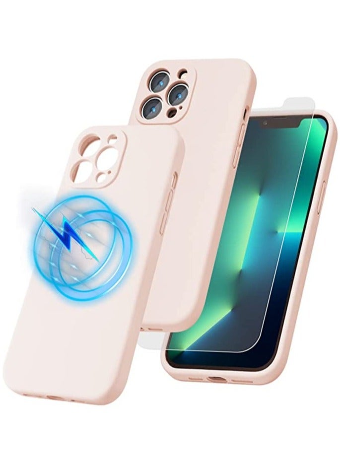 ELTRAZONE iPhone 13 Pro Max with 2 Pack Tempered Glass Screen Protector Magsafe Case Silicone Phone Case with Microfiber Lining for iPhone 13 Pro Max 6.7 inch 2022,Chalk Pink - Image 1