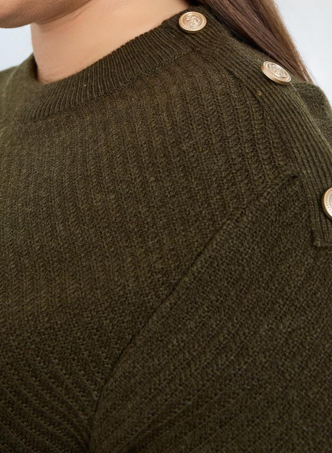 Styli Plus Size Regular Fit Knit Sweater with Button Detail - Image 2