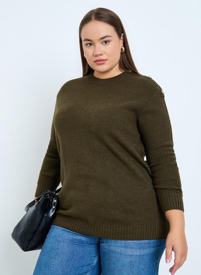 Styli Plus Size Regular Fit Knit Sweater with Button Detail - Image 1