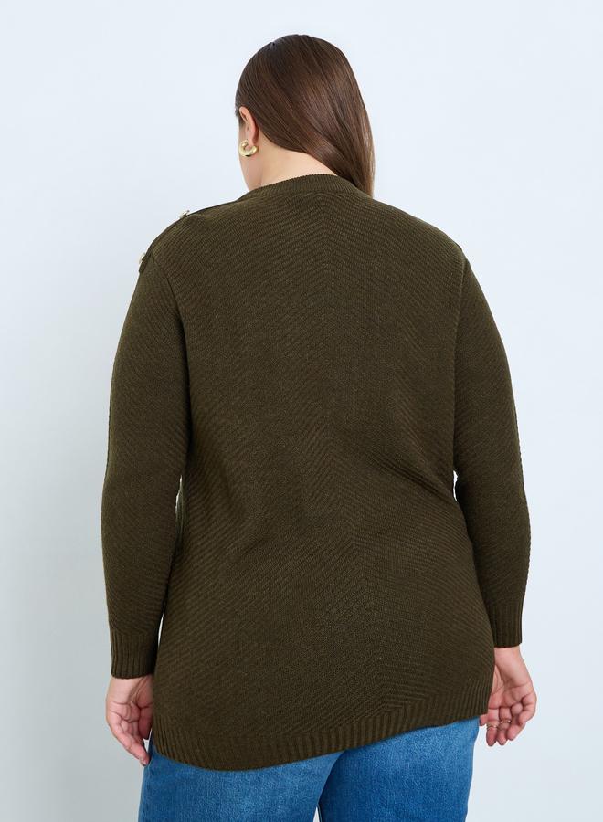 Styli Plus Size Regular Fit Knit Sweater with Button Detail - Image 3