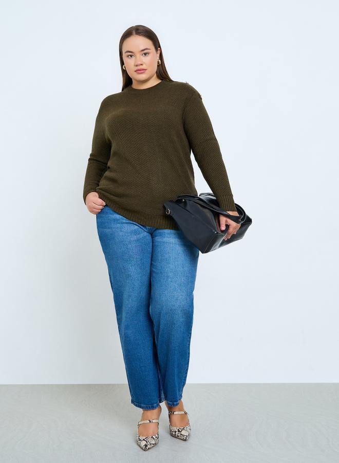 Styli Plus Size Regular Fit Knit Sweater with Button Detail - Image 4