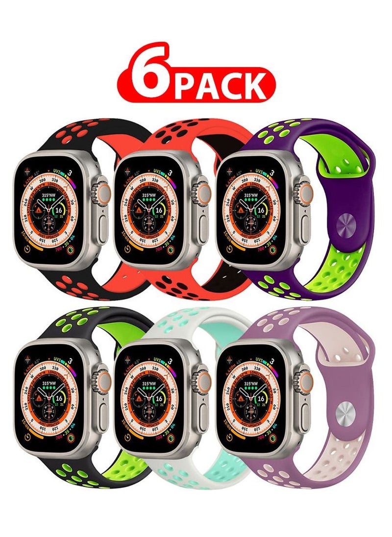 CATANES - 6 Pack For Apple Watch 49mm 45mm 44mm 42mm Silicone Sport Band Nike Strap Compatible With iWatch Series Ultra/8/7/SE/6/5/4/3/2/1 - Image 1