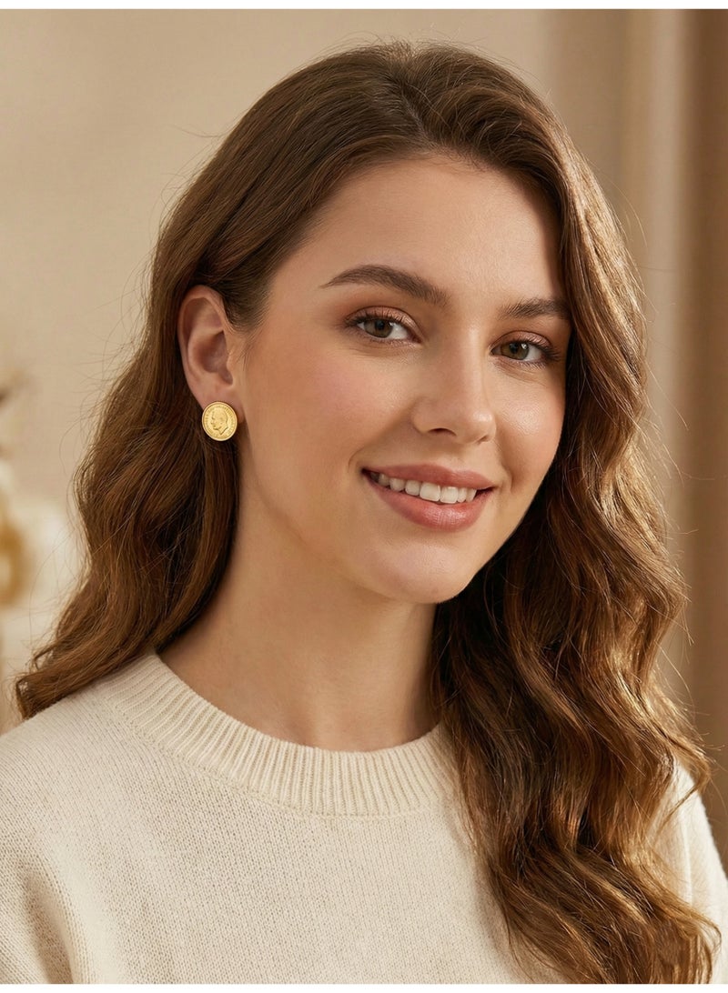 Trendyoom Gold Stainless Steel Coin Huggie Earrings with Classic Medallion Design – Elegant for Everyday Wear - Image 1
