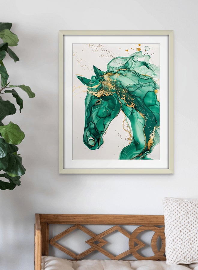 Art Decor Art Decor Green and Gold Horse Watercolor Abstract Water Color Ink Art with Matboard Wall Art Framed Fine Art Wall Décor for Living Room Bedroom Dining Room Office Gifting - Image 2