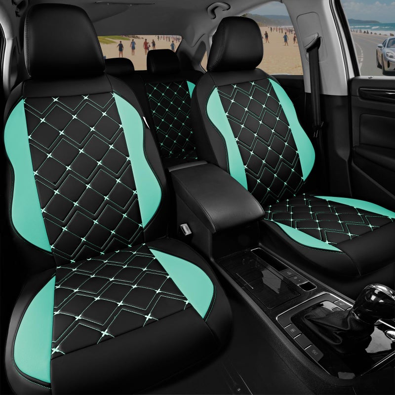 Road Comforts Seat Covers, Premium Leather Car Seat Covers Full Set for Women Girls,Airbag Compatible, Automotive Seat Covers Universal Fit Most Cars,Vans,Truck,SUV - Image 2