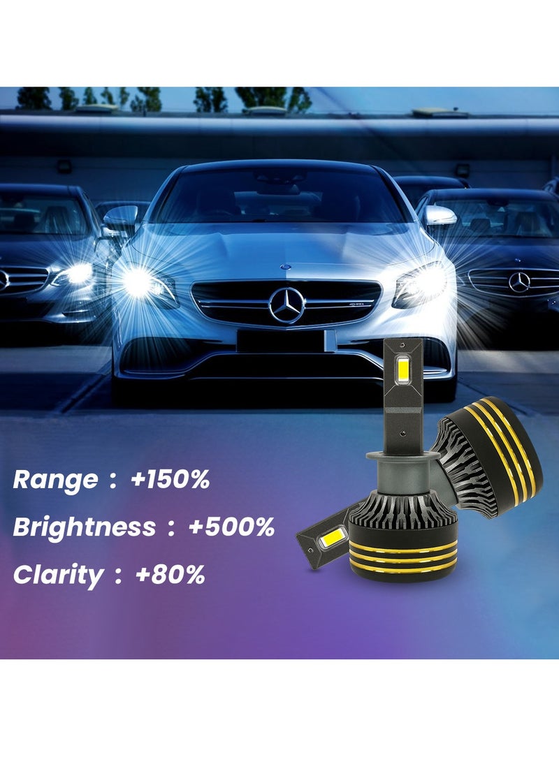 SPIDER M8 Pro Silver LED Headlight Bulbs Model H1 130W 30000LM 6500K Super Bright Conversion Kit, IP65 Waterproof, Aviation Aluminum, 500% Brighter, 150% Longer Range, 30000H Lifespan, All-Weather Car SUV Truck ATV UTV Headlamp - Image 2