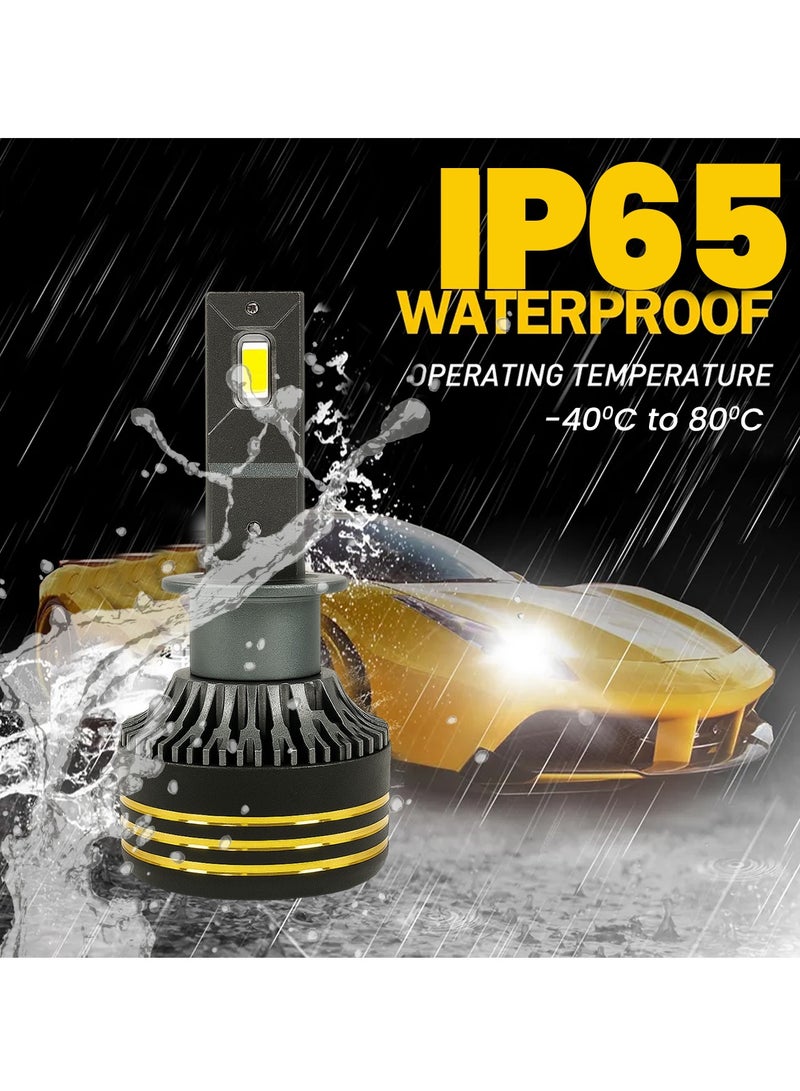 SPIDER M8 Pro Silver LED Headlight Bulbs Model H1 130W 30000LM 6500K Super Bright Conversion Kit, IP65 Waterproof, Aviation Aluminum, 500% Brighter, 150% Longer Range, 30000H Lifespan, All-Weather Car SUV Truck ATV UTV Headlamp - Image 4