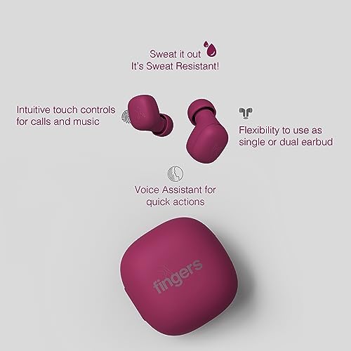 FINGERS SizeZero Pods2 World's Tiniest TWS Earbuds with 15-Hour Total Playtime, Quick Charge of 10 mins for 2-Hour Playtime, Built-in Mic with SNC™ Technology for Clear Calls (Plum) - Image 4