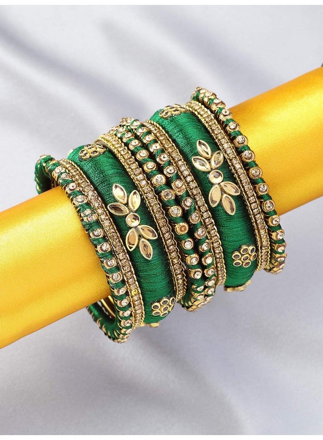 Peora Silk Thread Stone Studded Kundan Gold Plated Chuda Bangle Set Navratri Gift for Women (2.8 Inch) - Image 2