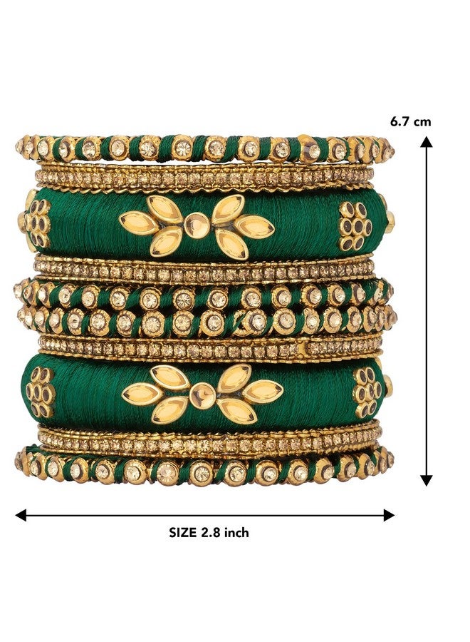 Peora Silk Thread Stone Studded Kundan Gold Plated Chuda Bangle Set Navratri Gift for Women (2.8 Inch) - Image 5