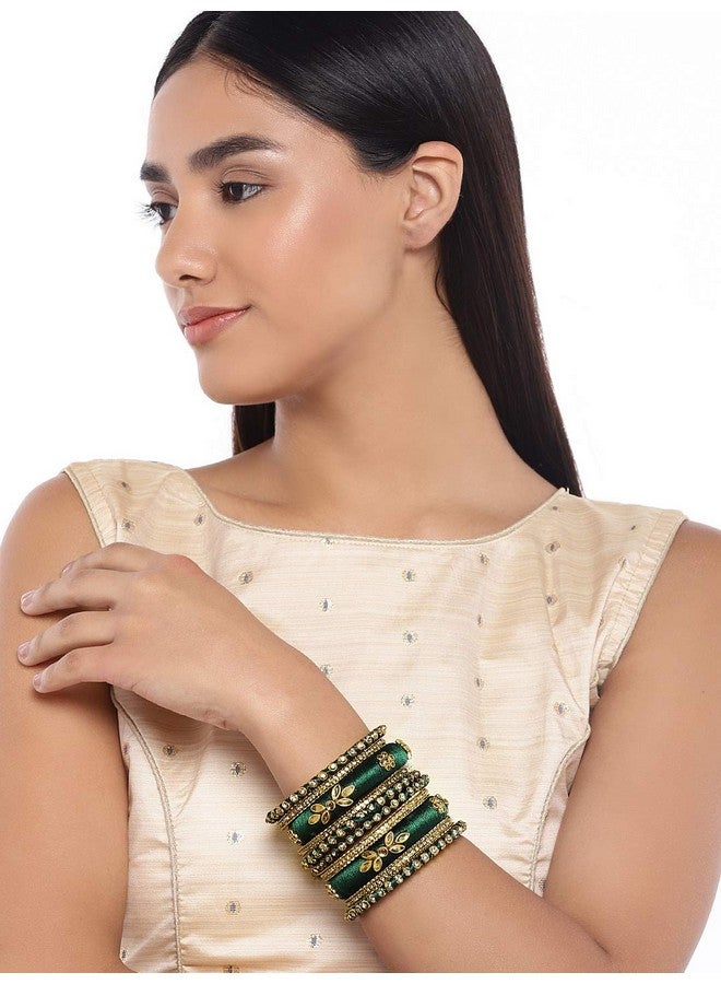 Peora Silk Thread Stone Studded Kundan Gold Plated Chuda Bangle Set Navratri Gift for Women (2.8 Inch) - Image 3