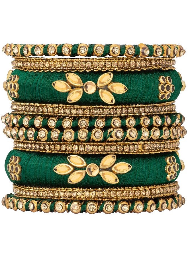 Peora Silk Thread Stone Studded Kundan Gold Plated Chuda Bangle Set Navratri Gift for Women (2.8 Inch) - Image 1