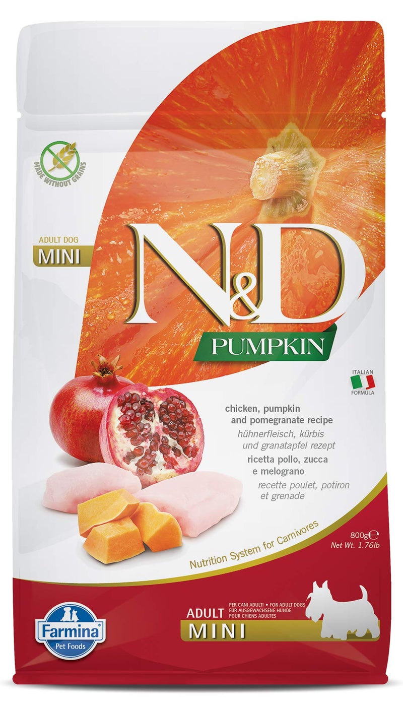Farmina N&D Pumpkin Adult Mini Dog Food | Chicken, Pomegranate & Pumpkin | Rich in Anti-oxidants | Complete Food for Adult Dogs | 0.8kg | No Artificial Preservatives - Image 1