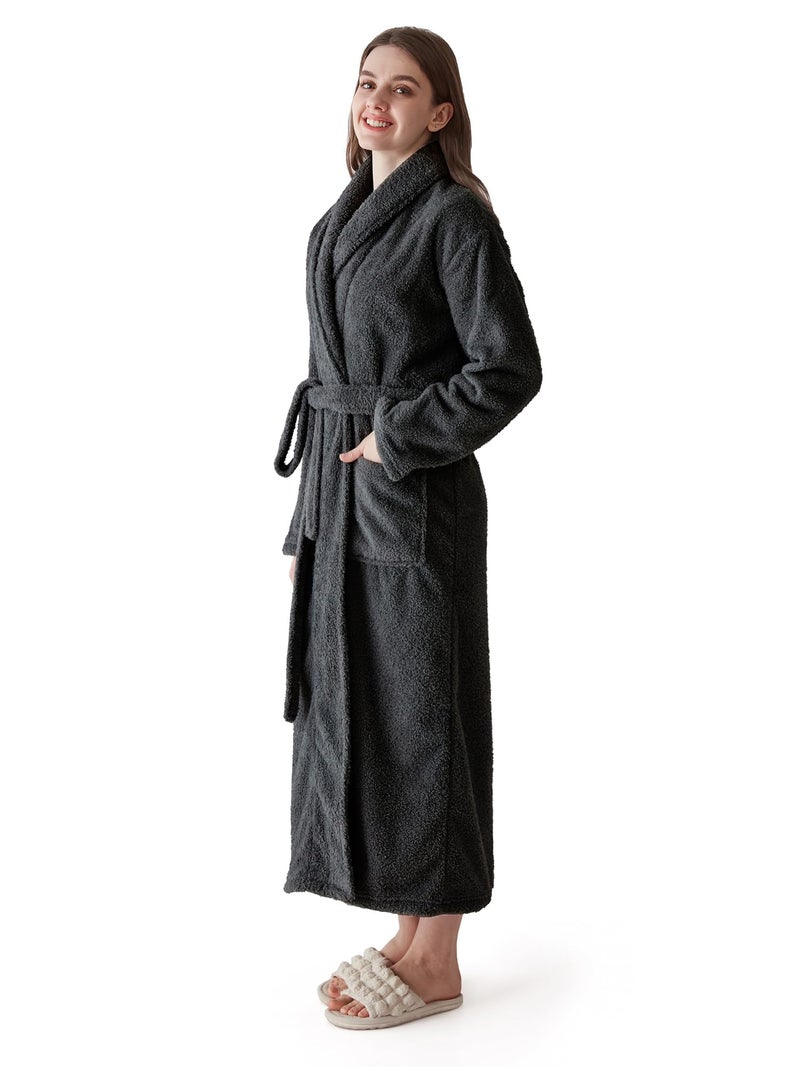 KORBLISS Robes for Women â€“ Premium Plush Fleece Long Bathrobe for Women with Shawl Collar, Soft Warm Womens Robe with Pockets and Belt, Dark Grey, Medium - Image 2