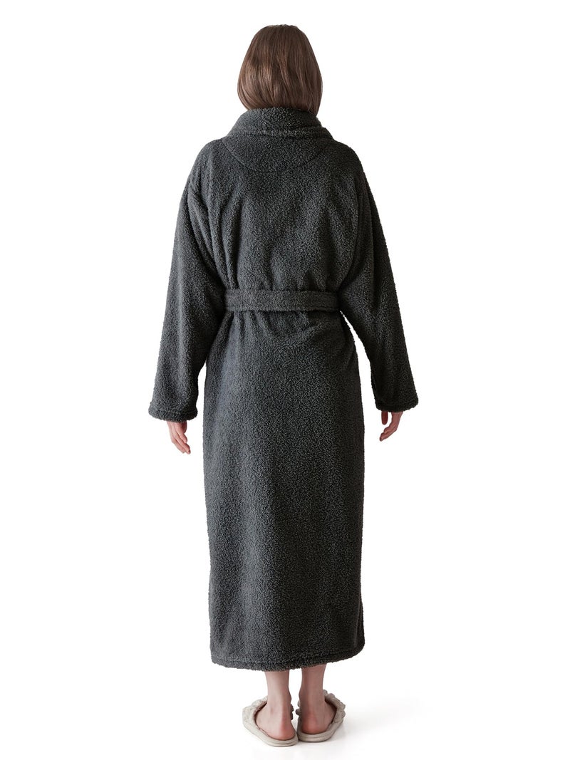 KORBLISS Robes for Women â€“ Premium Plush Fleece Long Bathrobe for Women with Shawl Collar, Soft Warm Womens Robe with Pockets and Belt, Dark Grey, Medium - Image 3