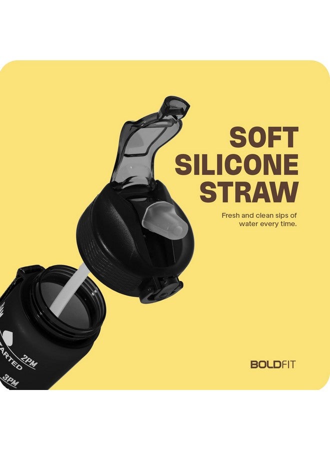 Boldfit Water Bottles 1 Litre Sipper Bottle For Adults, Kids,Unbreakable Motivational Water Bottle Time Mark Sipper With Straw & Time For Gym Office School Home Water Bottle for Kids -Black (Plastic) - Image 3