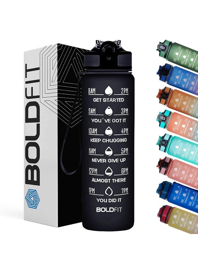 Boldfit Water Bottles 1 Litre Sipper Bottle For Adults, Kids,Unbreakable Motivational Water Bottle Time Mark Sipper With Straw & Time For Gym Office School Home Water Bottle for Kids -Black (Plastic) - Image 1