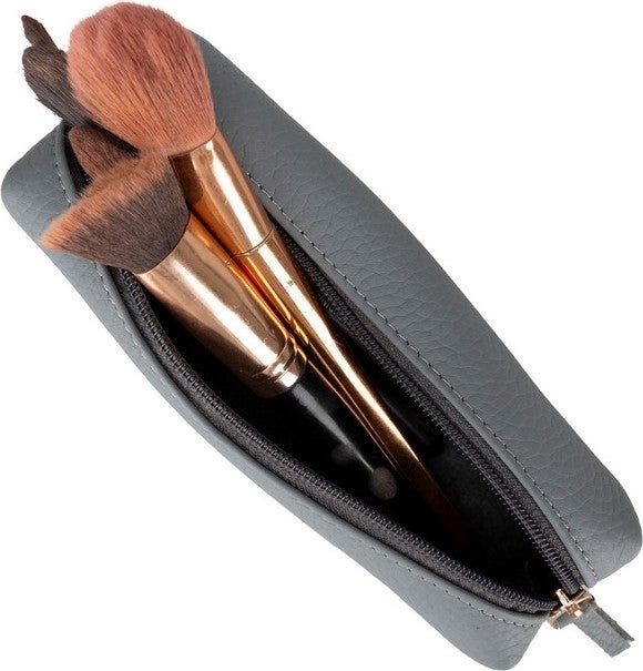 PLM Genuine Leather Pencil Case, Handmade Zipper Case, Ash Gray  - Image 4