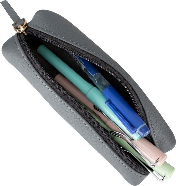 PLM Genuine Leather Pencil Case, Handmade Zipper Case, Ash Gray  - Image 3