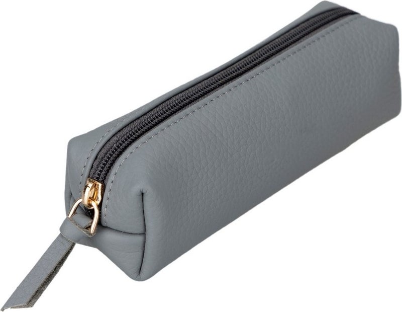 PLM Genuine Leather Pencil Case, Handmade Zipper Case, Ash Gray  - Image 2