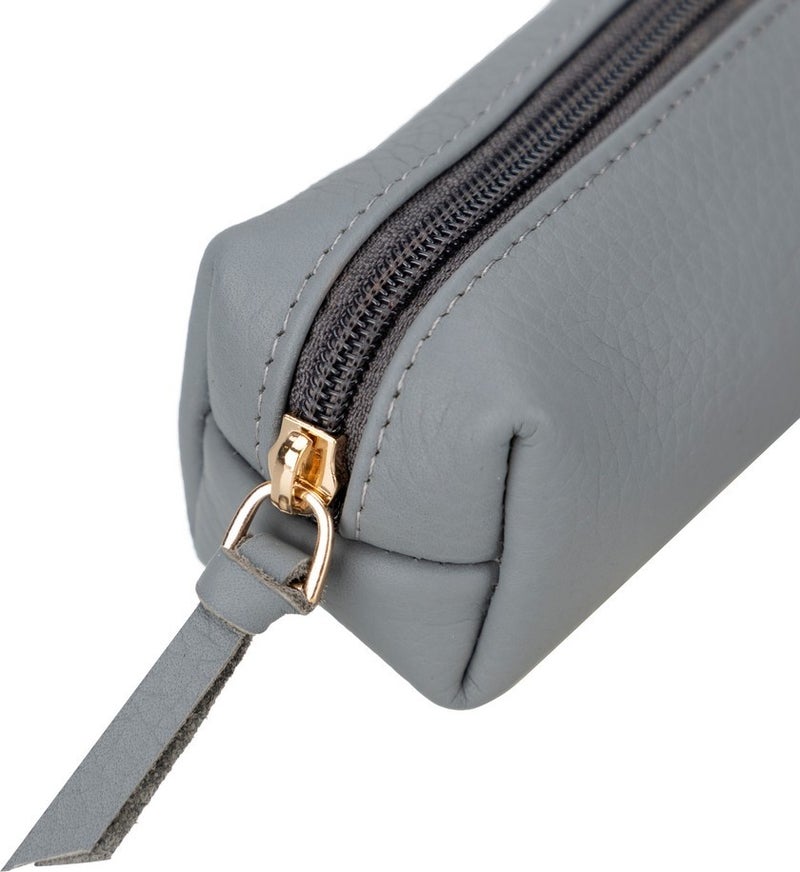 PLM Genuine Leather Pencil Case, Handmade Zipper Case, Ash Gray  - Image 5