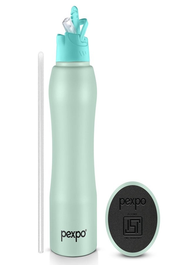 PEXPO Belly Pro ISI Certified Stainless Steel Water Bottle 1 ltr, with Straw Lid Sipper Cap | RCB Edition | Single Wall Fridge Bottle | For Home, Office, Gym, School, Yoga & Trek - Sea Green - Image 1