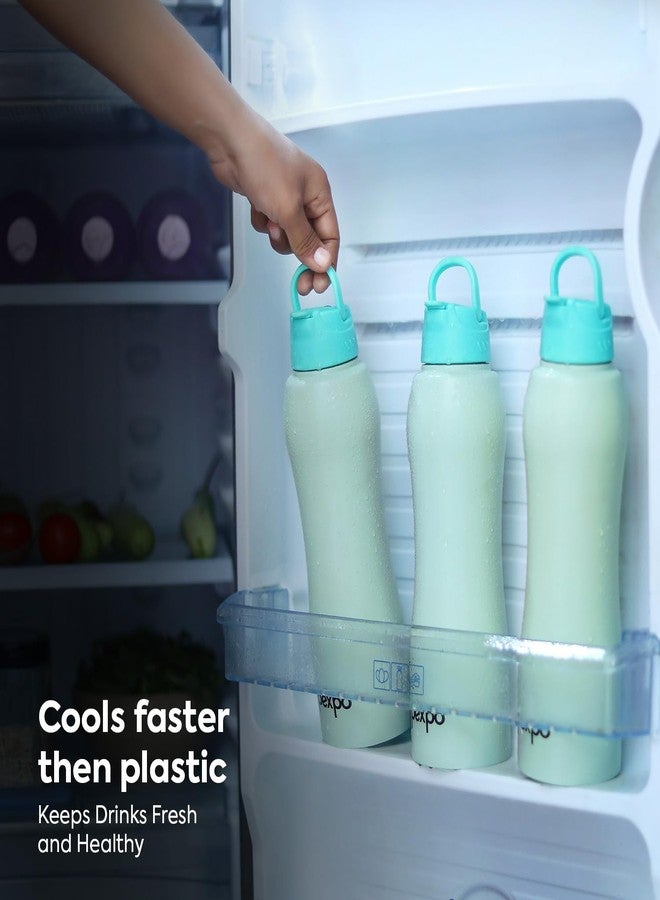 PEXPO Belly Pro ISI Certified Stainless Steel Water Bottle 1 ltr, with Straw Lid Sipper Cap | RCB Edition | Single Wall Fridge Bottle | For Home, Office, Gym, School, Yoga & Trek - Sea Green - Image 4