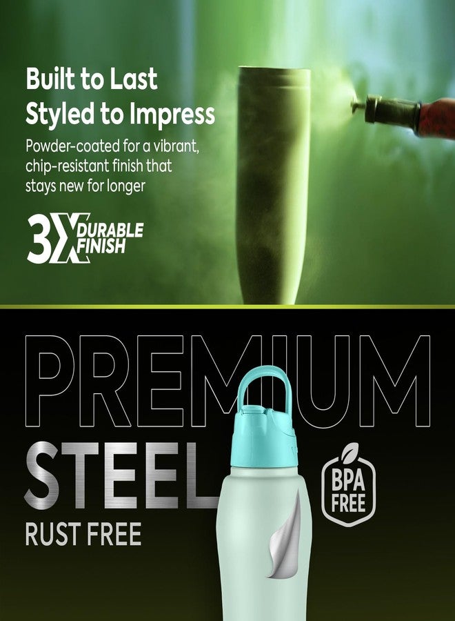 PEXPO Belly Pro ISI Certified Stainless Steel Water Bottle 1 ltr, with Straw Lid Sipper Cap | RCB Edition | Single Wall Fridge Bottle | For Home, Office, Gym, School, Yoga & Trek - Sea Green - Image 3