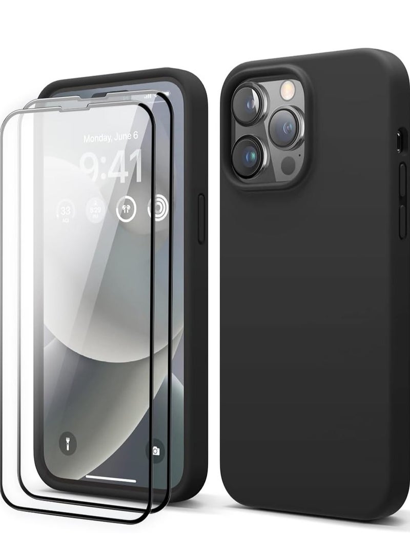 ELTRAZONE [3 in 1] for iPhone 15 Case with 9H Tempered Glass Screen Protector, Premium Liquid Silicone Shockproof Protective Case,Slim Phone Cover for iPhone 15 (2023) (iphone 15, Black) - Image 1
