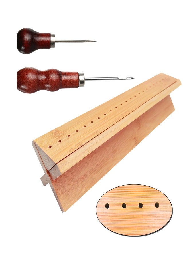 GeryVtee Bamboo Book Binding Cradle with 2 Awls Wood Bookbinding Punching Cradle with Piercing Guide Portable Book Binding Tools Book Binding Kits Bookbinding Supplies for Book DIY Crafts - Image 1