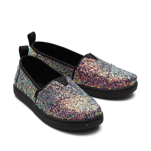 TOMS Girls Alpargata Loafer Flat, Black Chunky Glitter, 4.5 Big Kid - Image 4