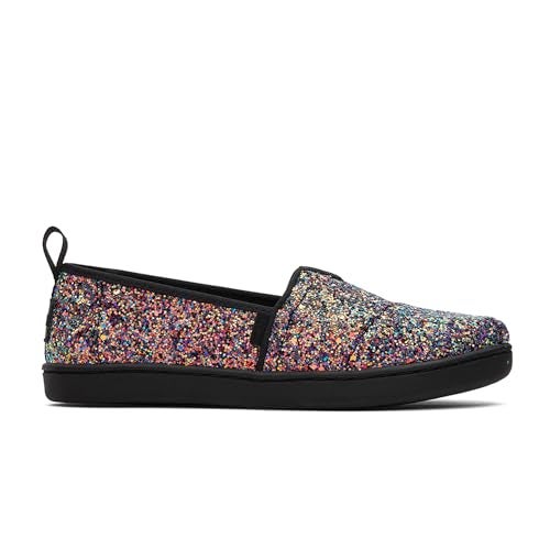 TOMS Girls Alpargata Loafer Flat, Black Chunky Glitter, 4.5 Big Kid - Image 2