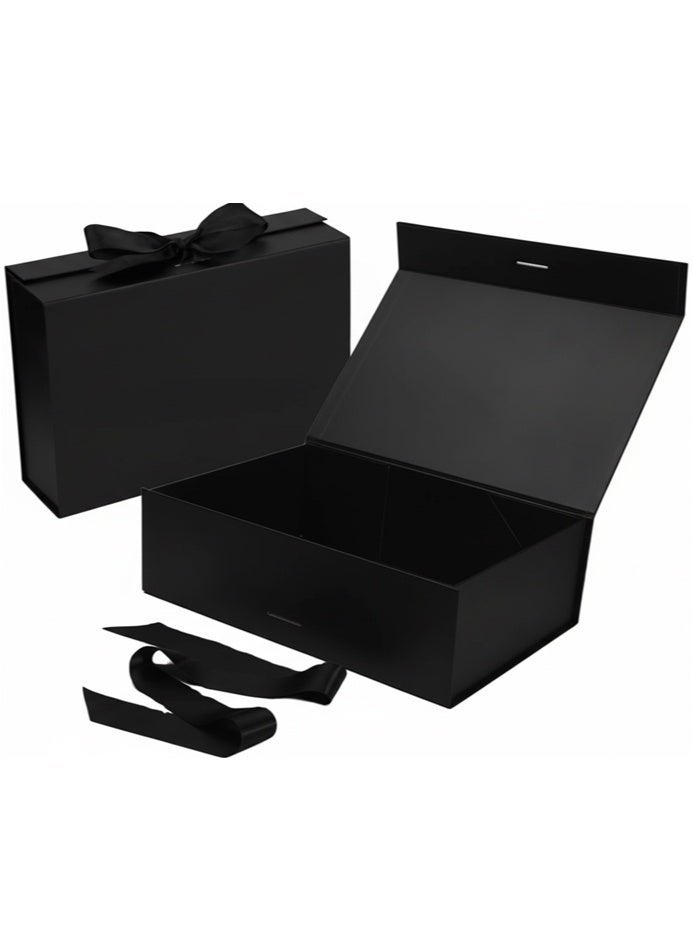 Neox 2 Pcs Gift Boxes 26*19*8cm Black  Gift Box with Ribbon, Luxury Magnetic Empty Gift Boxes,Folding Gift Boxes for Presents With Lid, Suitable for Festival, Birthday, Anniversary, Large Gift Boxes with Lid Ribbon and Magnetic Closure for Wrapping Gifts Folding Gift Boxes for Presents With Lid, Suitable for Festival, Birthday, Anniversary - Image 1