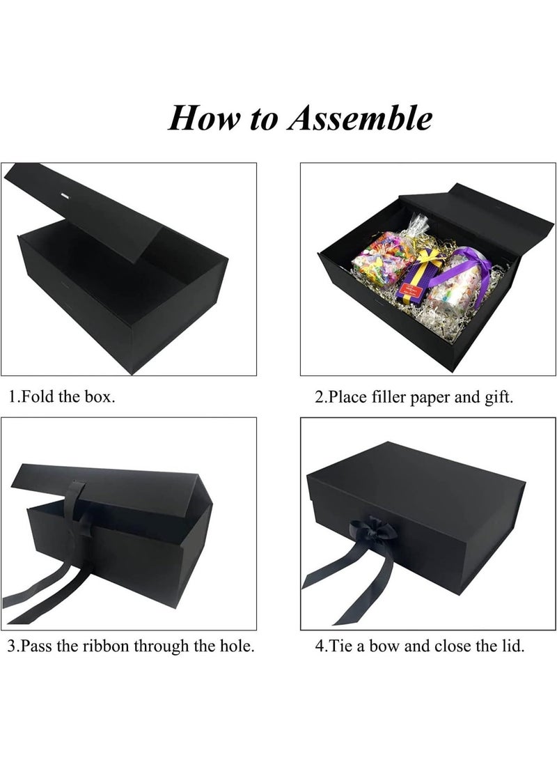 Neox 2 Pcs Gift Boxes 26*19*8cm Black  Gift Box with Ribbon, Luxury Magnetic Empty Gift Boxes,Folding Gift Boxes for Presents With Lid, Suitable for Festival, Birthday, Anniversary, Large Gift Boxes with Lid Ribbon and Magnetic Closure for Wrapping Gifts Folding Gift Boxes for Presents With Lid, Suitable for Festival, Birthday, Anniversary - Image 3