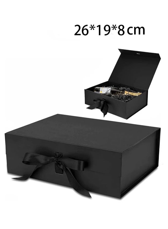 Neox 2 Pcs Gift Boxes 26*19*8cm Black  Gift Box with Ribbon, Luxury Magnetic Empty Gift Boxes,Folding Gift Boxes for Presents With Lid, Suitable for Festival, Birthday, Anniversary, Large Gift Boxes with Lid Ribbon and Magnetic Closure for Wrapping Gifts Folding Gift Boxes for Presents With Lid, Suitable for Festival, Birthday, Anniversary - Image 2