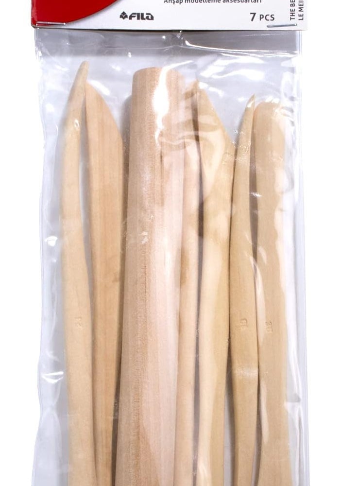 DAS Modelling Clay Tools - 7-Piece Set for Beginners and Artists - Versatile Wooden Shaping and Carving Implements for Clay Projects - Image 1