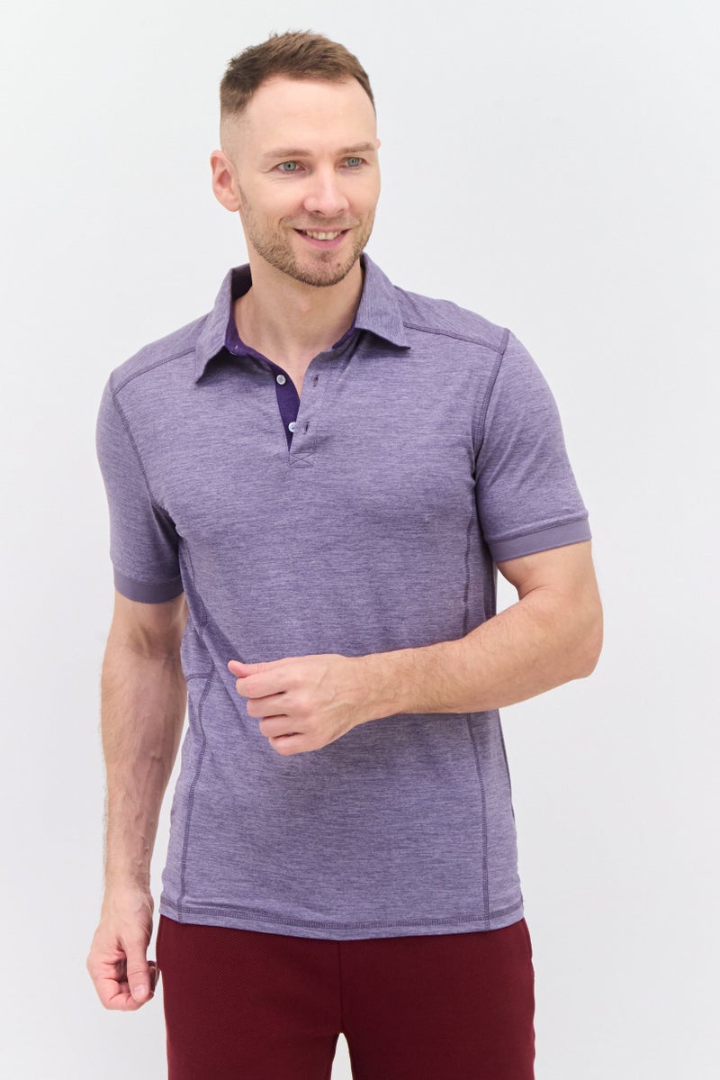 MOTION Men Sportswear Fit Short Sleeve Tennis Polo Shirt, Purple Heather - Image 1