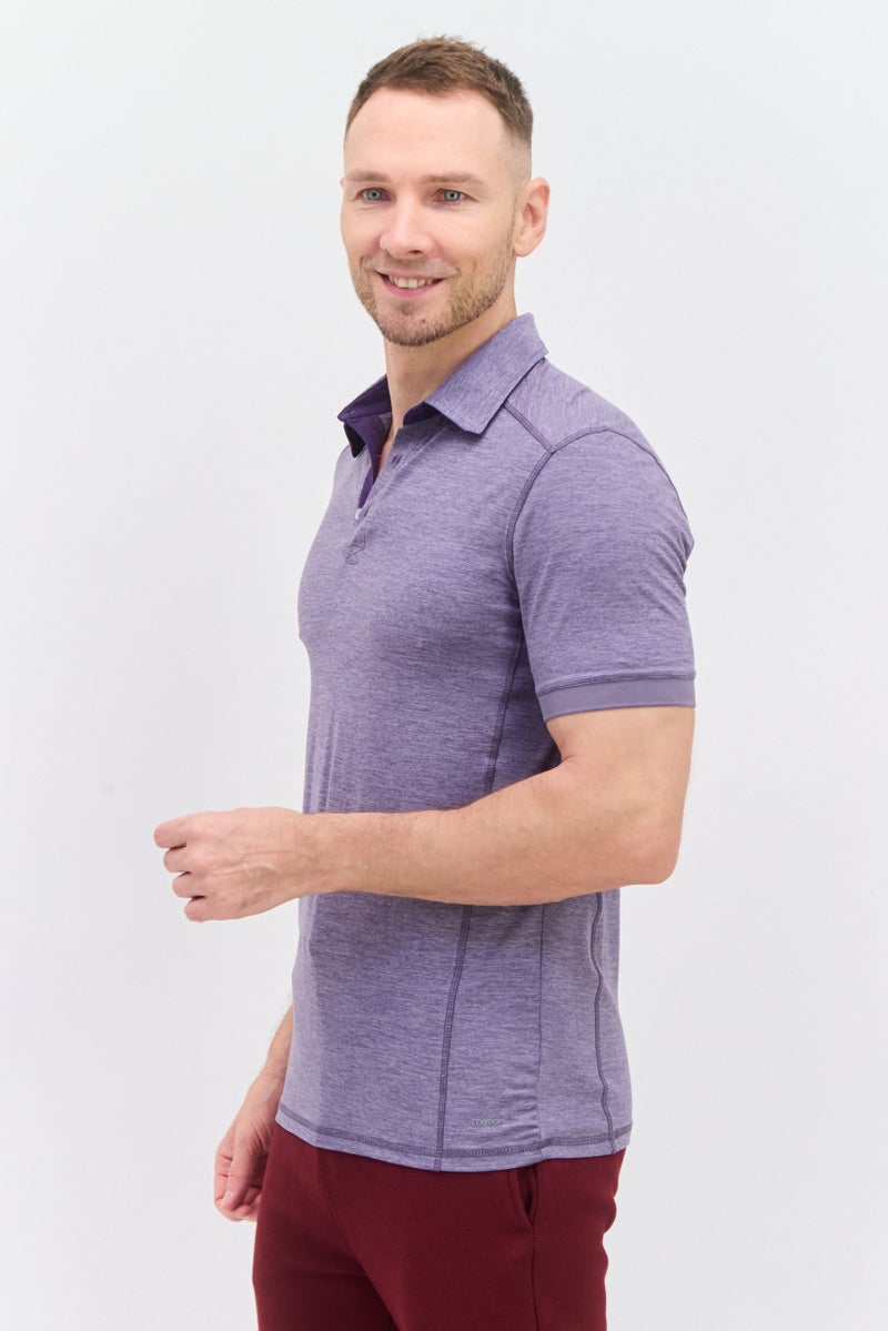 MOTION Men Sportswear Fit Short Sleeve Tennis Polo Shirt, Purple Heather - Image 2