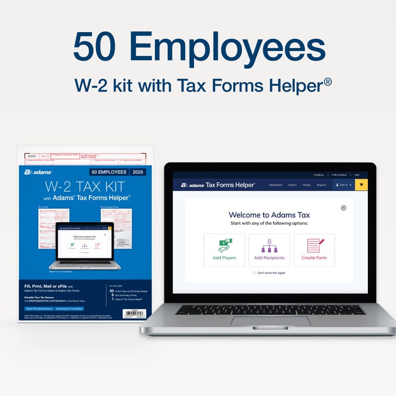Adams W-2 Forms 2025, 6-Part Kit for 50 Recipients, Includes 6 W-3 Forms, QuickBooks Compatible, eFile Access and Printing Through Adams Tax Forms Helper Software (1017239) - Image 2