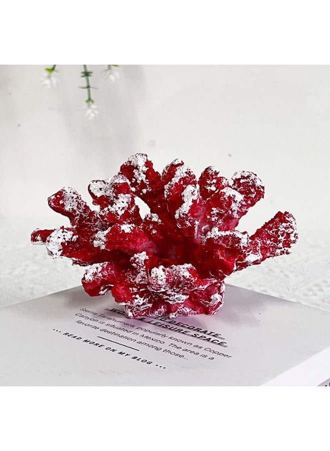 YINZUO YINZUO Coral Resin Ornaments with Shells Coastal Beach Decor Figurines for Living Room, Bathroom, and Office Ocean-Inspired Home Decoration Accent (Red)  - Image 1