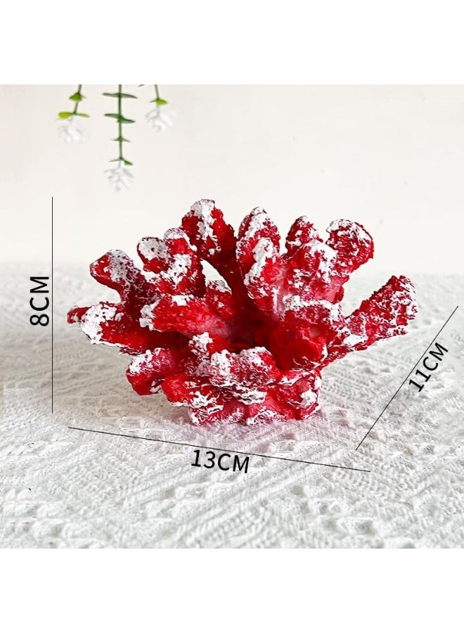 YINZUO YINZUO Coral Resin Ornaments with Shells Coastal Beach Decor Figurines for Living Room, Bathroom, and Office Ocean-Inspired Home Decoration Accent (Red)  - Image 3