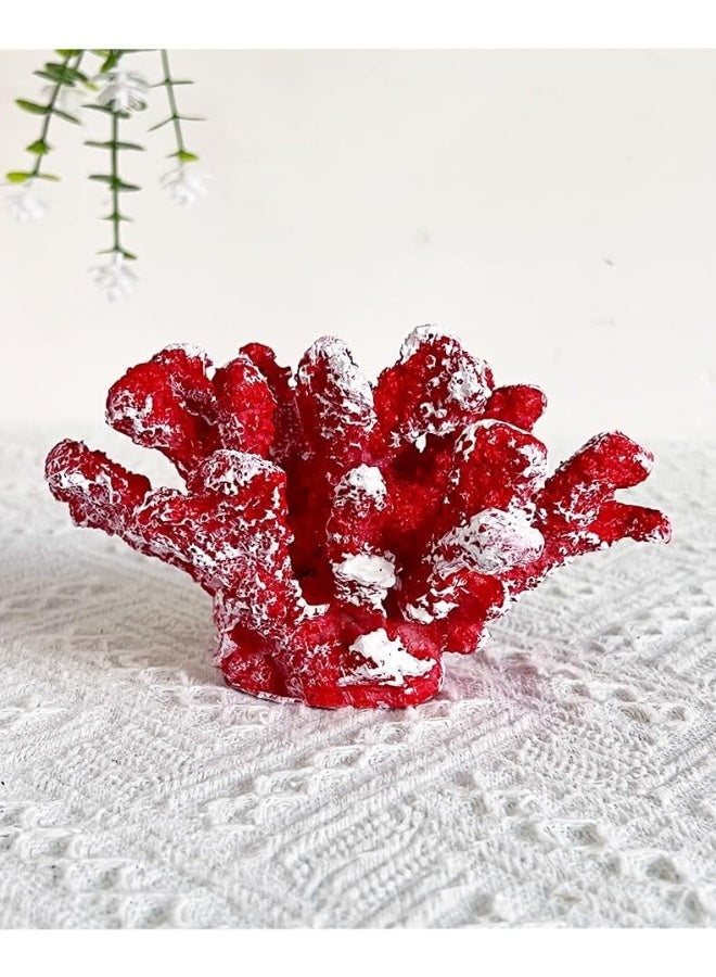 YINZUO YINZUO Coral Resin Ornaments with Shells Coastal Beach Decor Figurines for Living Room, Bathroom, and Office Ocean-Inspired Home Decoration Accent (Red)  - Image 2